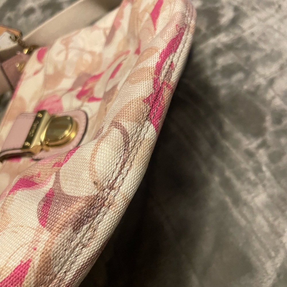 Coach Pink and Tan Canvas Crossbody with Gold-Tone Clasp - Picture 6 of 13